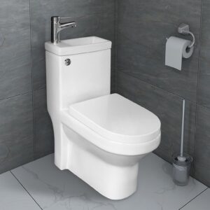 Artesan 2 In 1 Space Saving Basin & WC Set - White (incl. pan, soft close seat, cistern & basin)