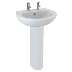 Base 500mm 2 Tap Hole Basin - White