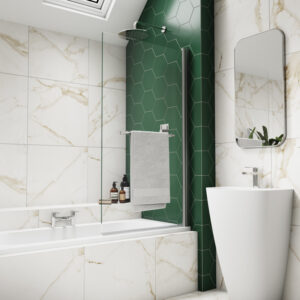 Inspire Single Panel Bath Screen 850mm with Towel Rail (6mm)