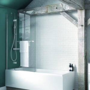 Inspire Two Panel Out Swing Bathscreen - Left Hand with Towel Rail (6mm)