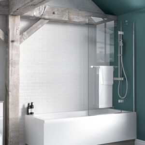 Inspire Two Panel Out Swing Bathscreen - Right Hand with Towel Rail (6mm)