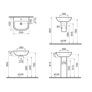 VitrA S20 Cloakroom Washbasin 500mm - 2 Tap Hole