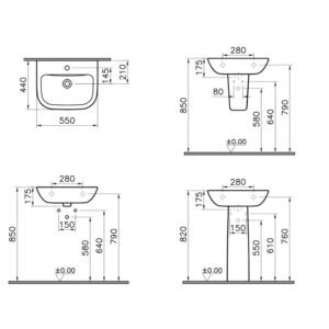 VitrA S20 Basin 550mm - 2 Tap Hole
