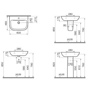 VitrA S20 Basin 600mm - 2 Tap Hole