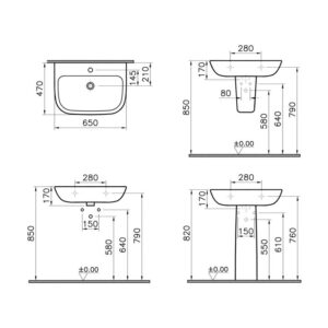 VitrA S20 Basin 650mm - 2 Tap Hole