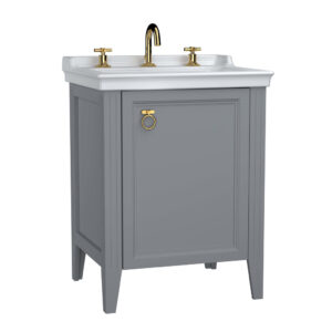 VitrA Valarte 65cm Washbasin & Unit 1 Door Left Hand Hinged - 3 Tap Hole - Matt Grey