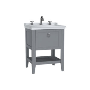 VitrA Valarte 65cm Washbasin & Unit 1 Drawer - 3 Tap Hole - Matt Grey