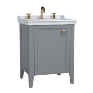 VitrA Valarte 65cm Washbasin & Unit 1 Door Right Hand Hinged - 3 Tap Hole - Matt Grey