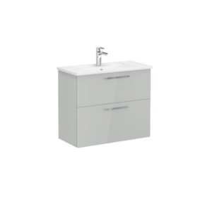 VitrA Root Flat Compact 2 Drawer Wall Hung Unit 800mm - Gloss Pearl Grey