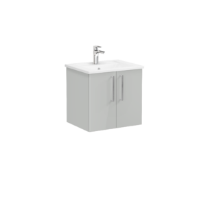 VitrA Root Flat 2 Door Wall Hung Unit 600mm - Gloss Pearl Grey