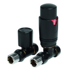 Thermostatic Straight Radiator Valve Pack - Black (Pair) By The Tunbridge Wells Brassware Co.