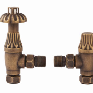 Traditional Angled Thermostatic Radiator Valve Pack with Lockshield - Antique Brass