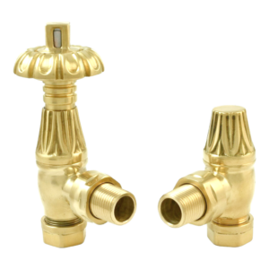Traditional Thermostatic Angled Radiator Valve Pack - Polished Brass By The Tunbridge Wells Brasswar