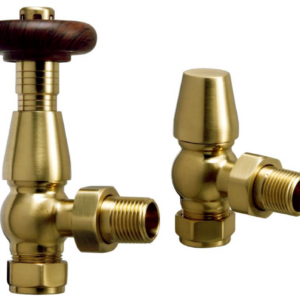 Thermostatic Angled Radiator Valve Pack - Brushed Brass By The Tunbridge Wells Brassware Co.