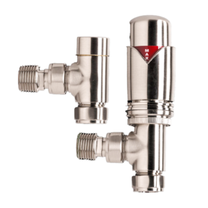 Thermostatic Angled Radiator Valve Pack - Brushed Nickel By The Tunbridge Wells Brassware Co.