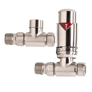 Thermostatic Straight Radiator Valve Pack - Brushed Nickel By The Tunbridge Wells Brassware Co.