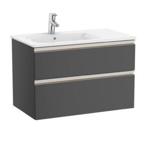 Roca The Gap Standard 800mm Vanity Unit & Basin 2 Drawer  - Anthracite Grey (left Hand basin)