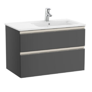 Roca The Gap Standard 800mm Vanity Unit & Basin 2 Drawer - Anthracite Grey (right hand basin)