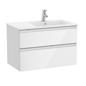 Roca The Gap Standard 800mm Vanity Unit & Basin 2 Drawer - Gloss White (right hand basin)