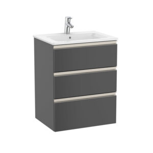 Roca The Gap Standard 550mm Vanity Unit & Basin 3 Drawer - Matt Arctic Grey