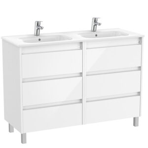Roca Tenet 1200 x 460mm Standard 6 Drawer Unit & Double Basin - Gloss White