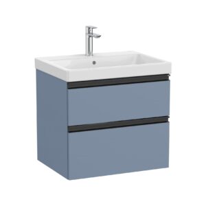 Roca The Gap Standard 600mm Vanity Unit 2 Drawer Only - Matt Blue with Black Handles