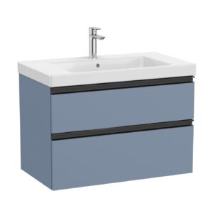 Roca The Gap Standard 800mm Vanity Unit 2 Drawer Only - Matt Blue with Black Handles