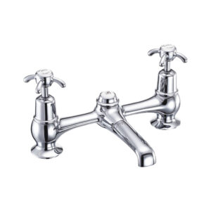 Burlington Anglesey 2 Tap Hole Quarter Turn Bridge Basin Mixer - Chrome/White
