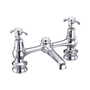 Burlington Anglesey Regent QT 2 Tap Hole Bridge Basin Mixer with Plug & Chain Waste - Chrome/White