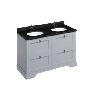 Burlington 130 Freestanding 4 Drawer Unit with Black Granite Worktop & Integrated Bowl - Grey**