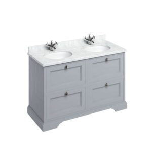 Burlington 130 Freestanding 4 Drawer Unit with White Carrara Top & Integrated Bowl - Grey