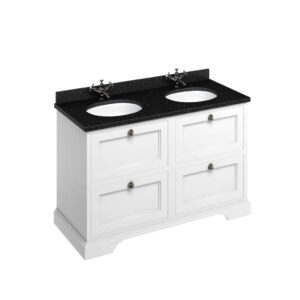 Burlington 130 Freestanding 4 Drawer Unit with Black Granite Top & Integrated Bowl - Matt White**