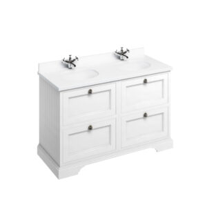 Burlington 130 Freestanding 4 Drawer Unit with Minerva White Top & Integrated Bowl - Matt White