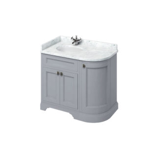 Burlington 100 Curved Freestanding 3 Door LH Unit - White Carrara Top with Integrated Bowl - Grey