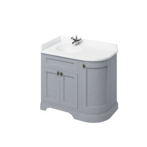 Burlington 100 Curved Freestanding 3 Door Left Hand - Minerva White Top with Integrated Bowl - Grey