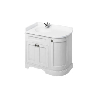 Burlington 100 Curved Freestanding 3 Door LH Unit - White Minerva Top Integrated Bowl - Matt White