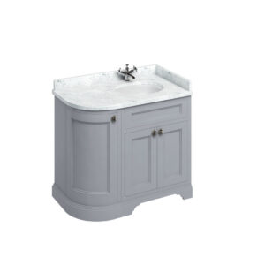 Burlington 100 Curved Freestanding 3 Door RH Unit - White Carrara Top with Integrated Bowl - Grey