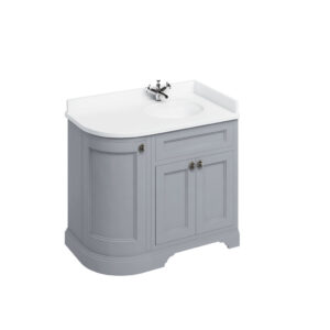 Burlington 100 Curved Freestanding 3 Door RH Unit - Minerva White Top with Integrated Bowl - Grey