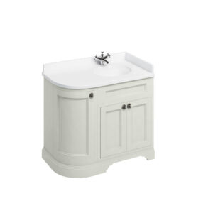 Burlington 100 Curved Freestanding 3 Door RH Unit - Minerva White Top with Integrated Bowl - Sand