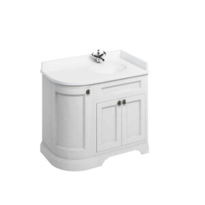 Burlington 100 Curved Freestanding 3 Door RH Unit - Minerva White Top Integrated Bowl - Matt White