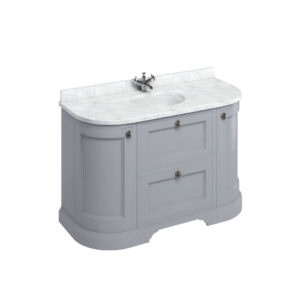 Burlington 134 Curved Freestanding 2 Door 2 Drawer Unit - Carrara White Top Integrated Bowl - Grey