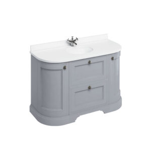 Burlington 134 Curved Freestanding 2 Door 2 Drawer Unit - Minerva White Top Integrated Bowl - Grey