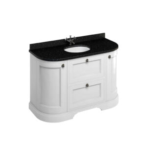 Burlington 134 Curved Freestanding 2 Door 2 Drawer Unit, Black Granite Integrated Bowl-Matt White**