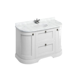 Burlington 134 Curved Freestanding 2 Door 2 Drawer Unit, Carrara White Top Integrated Bowl-White