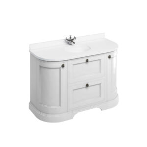 Burlington 134 Curved Freestanding 2 Door 2 Drawer Unit, Minerva White Top Integrated Bowl-White