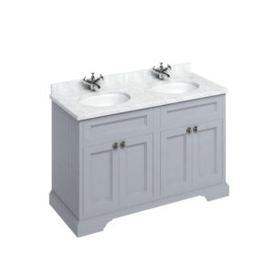 Burlington 130 Freestanding 4 Door Unit - White Carrara Top with Integrated Bowl - Grey