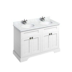 Burlington 130 Freestanding 4 Door Unit - White Carrara Top with Integrated Bowl - White