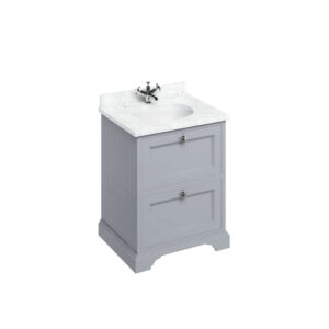 Burlington 65 Freestanding 2 Drawer Unit - White Carrara Top with Integrated Bowl - Grey
