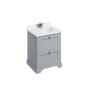 Burlington 65 Freestanding 2 Drawer Unit - Minerva White Top with Integrated Bowl - Grey