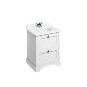 Burlington 65 Freestanding 2 Drawer Unit - White Carrara Top with Integrated Bowl - Matt White